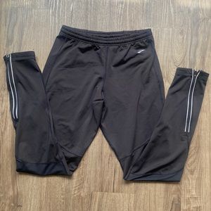 Brooks Joggers Leggings Black Ankle Zipper Drawstring Elastic Waist